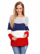 Detský eshop: Teploučký tehotenský sveter, široké pruhy - jeans, červená, značka Be MaaMaa