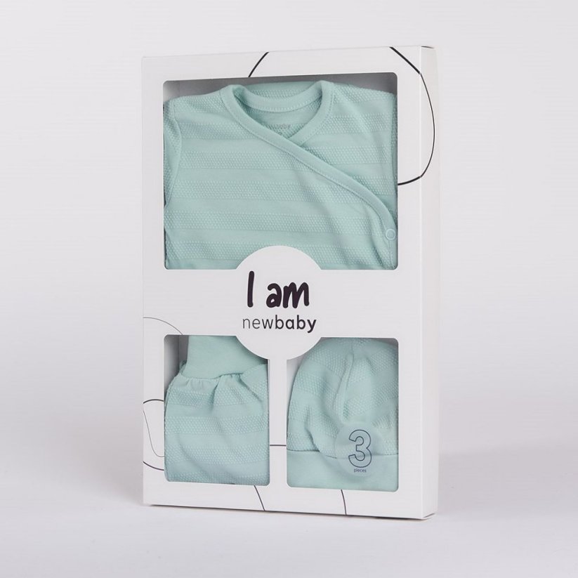 3-dielna dojčenská súpravička do pôrodnice I AM modrá, od značky NEW BABY - Veľkosť: 62 (3-6m), Farba: Modrá