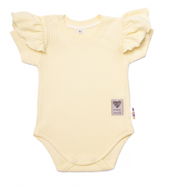 Bavlnené rebrované body s volánikom, s krátkym rukávom,Summer Girl, žlté, od značky Baby Nellys - Veľkosť: 80 (9-12m)