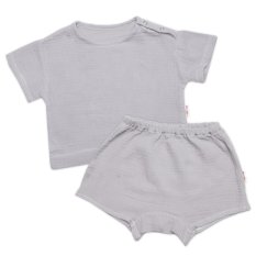 Detský eshop: Detská letná mušelínová 2d sada tričko s krátkym rukávom + kraťasy, sivé