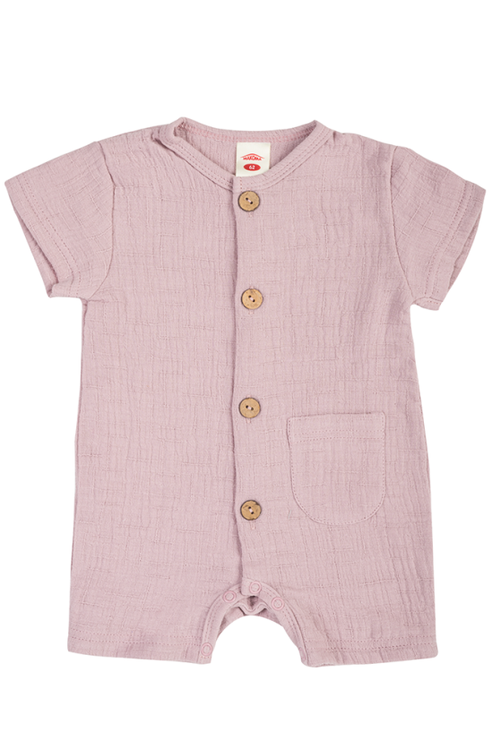 Letný mušelínový overal s krátkym rukávom – ružový (62–86) od značky Makoma - Veľkosť: 86 (12-18m)