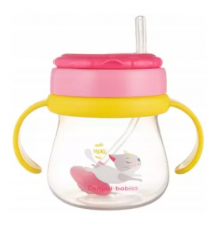 Dojčenský hrnček športový so slamkou a závažím 250 ml, mačička - ružová, značka Canpol Babies