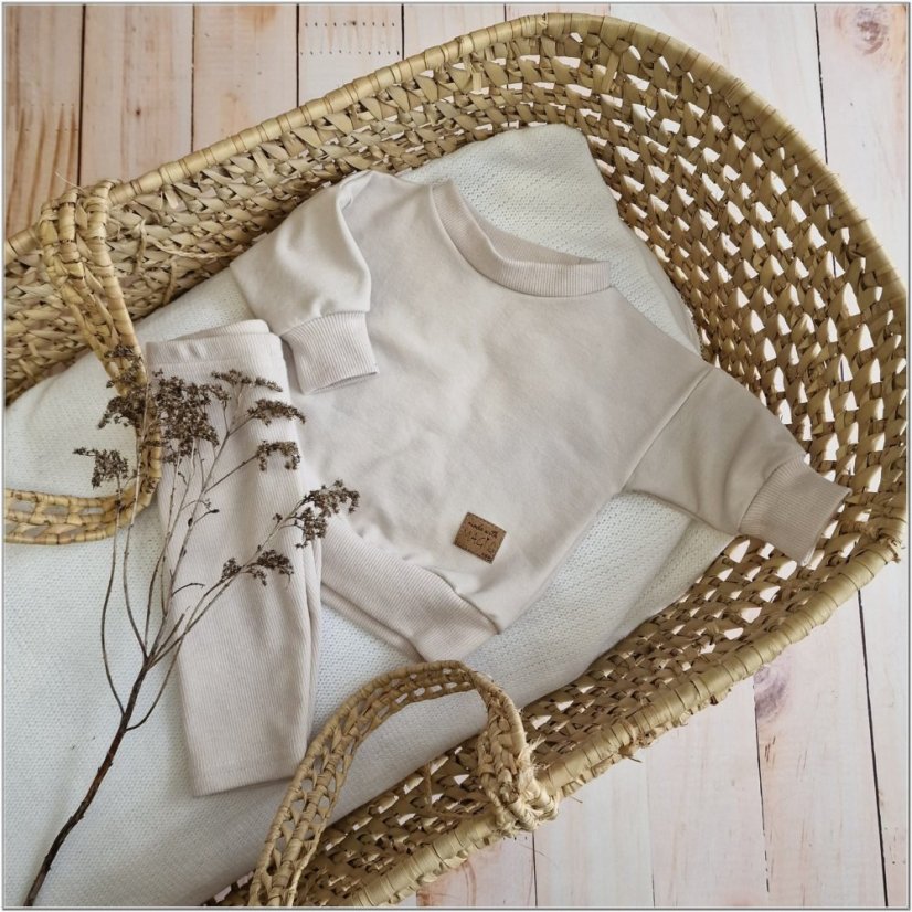 KAZUM – Detská oversize mikina + rebrované legíny (74-86) Alabaster Beige