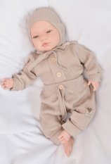 Detský eshop: Baby nellys 3-dielna rebrovaná súpr. hand made, body, tepláčiky a čiapočka, béžová
