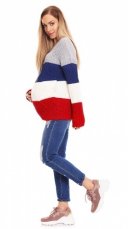 Detský eshop: Teploučký tehotenský sveter, široké pruhy - jeans, červená, značka Be MaaMaa
