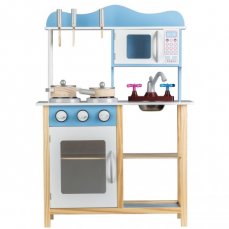 Eco Toys Drevená kuchynka s príslušenstvom, 85 x 60 x 30 cm - modrá