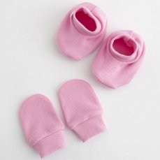 Detský eshop: Dojčenský bavlnený set-capačky a rukavičky New Baby ružová 0-6m