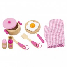 Detský drevený riad Viga-raňajky ružový