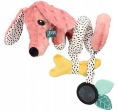 Detský eshop: Závesná edukačná hračka hencz toys s hrkálkou a zrkadielkom - psík, špirálka -púdrová