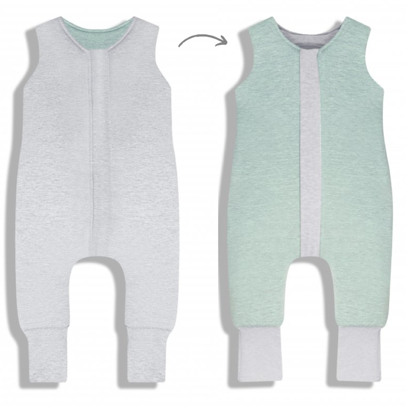 Celoročný spací vak s nohami MELANGE GREY/MINT, veľkosť XS (6-12m), sivá/mätová, od značky Sleepee