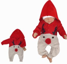 Z&Z Detský pletený Vianočný overal s kapucňou a gombíkmi Baby Sob, červený