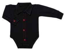 Detský eshop: Dojčenské body, košeľa mrofi, s dlhým rukávom zapínanie uprostred - kárko, bielo/čierne