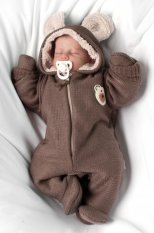 Detský eshop: Oteplená pletená detská kombinéza s rukavičkami teddy medvedík, baby nellys, dvojvrstvová, hnedá