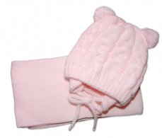 Detský eshop: Zimná pletená čiapočka so šálom teddy s brmbolcami - sv. ružová, vel. 62/68, značka Baby Nellys