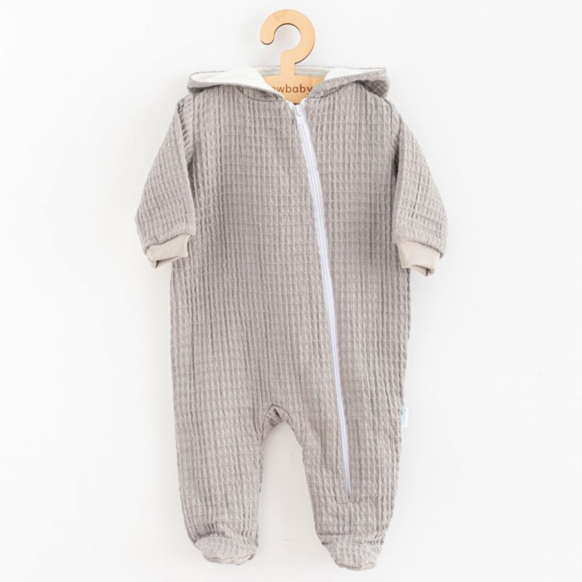Detský eshop: Dojčenský mušelínový overal s kapucňou New Baby Comfort clothes sivá