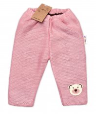 Detský eshop: Oteplené pletené nohavice teddy medvedík, baby nellys, dvojvrstvové, ružové