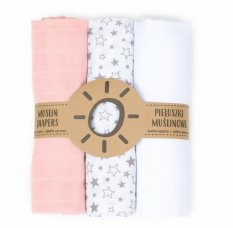 Detský eshop: Mušelínové plienky 3ks + žinka zadarmo - biela, hvězdičky, ružová, značka Mamo Tato