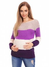 Detský eshop: Teploučký tehotenský sveter, široké pruhy - fialová, značka Be MaaMaa
