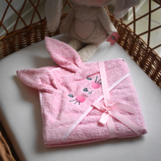Detská froté osuška s kapucňou pre bábätko BUNNY, 80x80 cm, ružová, od značky Baby Nellys