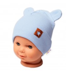 Detský eshop: Rebrovaná dvojvrstvová čiapočka s uškami teddy - sv. modrá, značka Baby Nellys