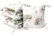 Detský eshop: Bavlnený vankúšikový mantinel, slon a dúha, biela/sivá/olivová, značka Baby Nellys