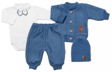 Detský eshop: 5-dielna pletená sada baby nellys, boy, body, nohavice, sveter, čiapočka, motýlik - modrá