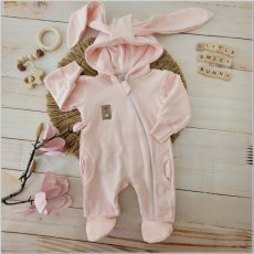 Dojčenská bavlnený overal s kapucňou a králičími uškami (56-74) lososová, od značky Z&Z