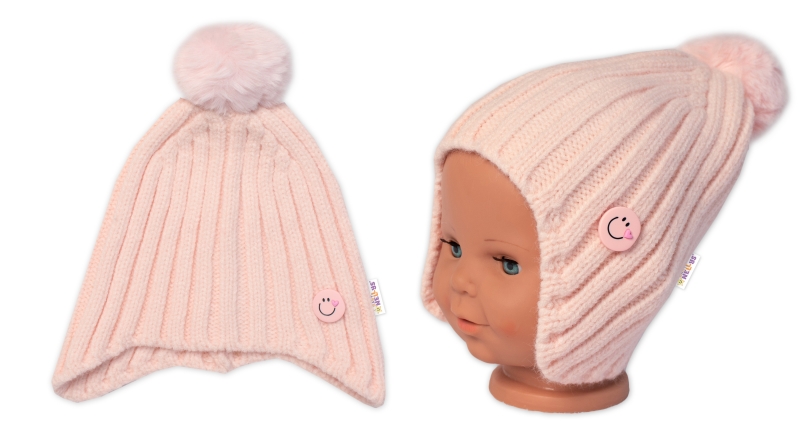 Detská zimná čiapka s brmbolcom Smile, Baby Nellys - púdrovo ružová, veľ. 48-54 cm - Veľkosť: 104 (2-4r)