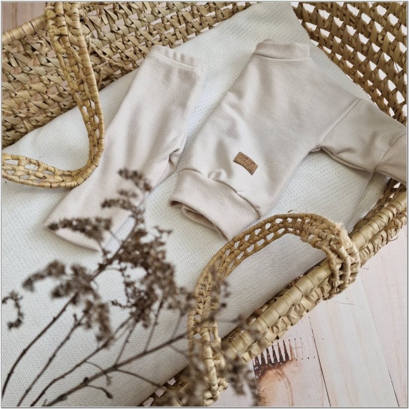 KAZUM – Detská oversize mikina + rebrované legíny (74-86) Alabaster Beige