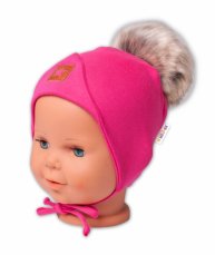 Baby Nellys Bavlnená dvojvrstvová čiapka s brmbolcom na zaväzovanie Star - ružová
