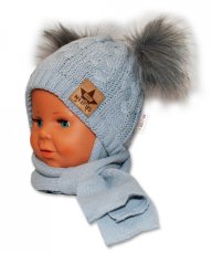 Detský eshop: Zimná čiapočka so šálom - chlupáčkové bambuľky - šedá, šedé bambuľky, značka Baby Nellys