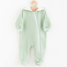 Detský eshop - Dojčenský mušelínový overal s kapucňou Comfort clothes šalviová