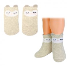 Detský eshop: Dievčenské bavlnené ponožky smajlík 3d - capuccino - 1 pár