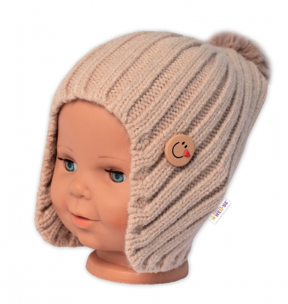 Detská zimná čiapka s brmbolcom Smile, Baby Nellys - cappuccino, veľ. 48-54 cm - Veľkosť: 104 (2-4r)