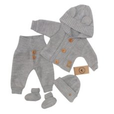 Z&Z 4-dielna dojčenská súpravička, kabátik, tepláčky, čiapočka a topánočky - sivá