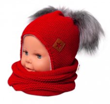 Detský eshop: Zimná čiapočka s fleecom a chlupáčka. bambuľky Star + - červená, značka Baby Nellys-KOPIE Detský eshop: Zimná čiapočka s fleecom a chlupáčka. bambuľky Star + - červená, značka Baby Nellys-KOPIE