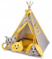 Detský eshop: Baby nellys stan pre deti teepee s veľkou výbavou - sivý, žltý