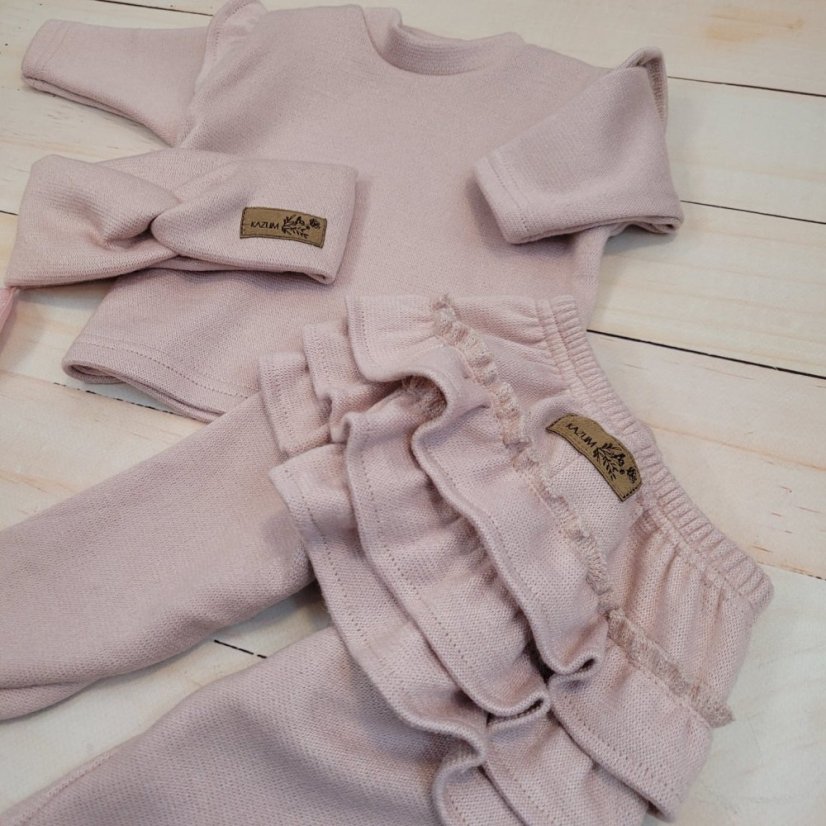 3-dielny oversize komplet: mikina + legíny so sukničkou + čelenka (74-86) Pink Glow, od značky Z&Z - Veľkosť: 80 (9-12m)