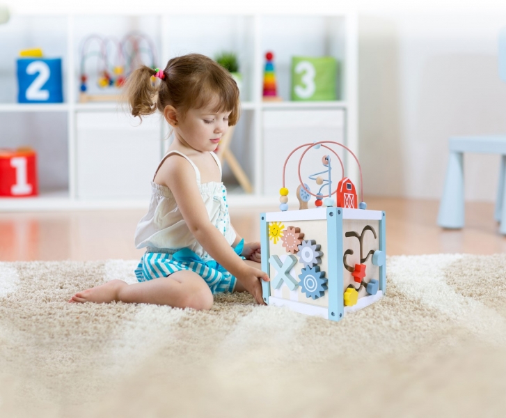 Detský eshop: Edukačná drevená kocka s labyrintom 5v1 eco toys, modrá