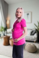 Detský eshop: Tehotenské a dojčiace tričko s kapucňou, s krátkym rukávom - amarant, značka Be MaaMaa