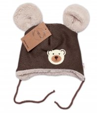 Detský eshop: Pletená zimná čiapočka s kožúškom a šatkou teddy medvedík, baby nellys, hnedá