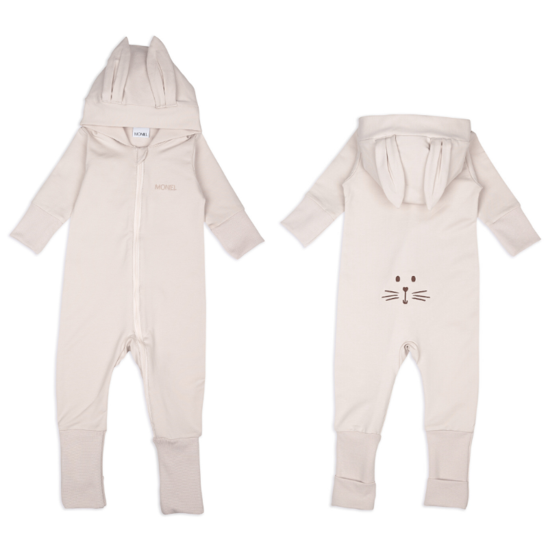 Detský rastúci teplákový overal Rabbit, BASIC Light Beige, svetlá béžová, od značky Moniel