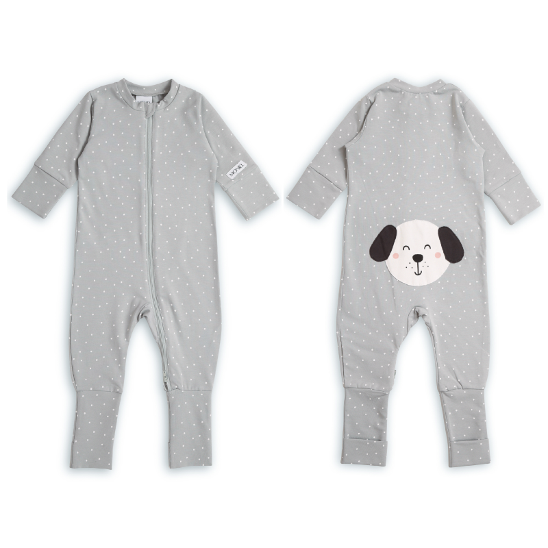 Detský rastúci overal Dog, DOTS Grey, šedá, od značky Moniel - Veľkosť: 86 (9-12m) MON