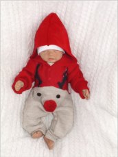 Z&Z Detský pletený Vianočný overal s kapucňou a gombíkmi Baby Sob, červený