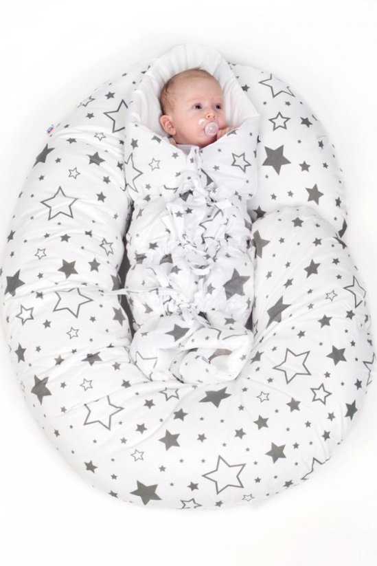 Detský eshop: Univerzálny dojčiaci vankúš v tvare C New Baby Hviezdičky sivý