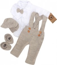 Z&Z 5-dielna pletená sada Boy, body, nohavice, čiapočka motýlik, topánočky, béžová, od značky Z&Z