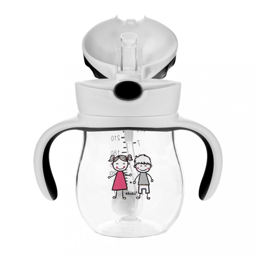 Detský eshop - Kúzelná fľaška so slamkou a závažím 250 ml grey