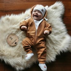 Detský bavlnený overal s kapucňou; škoricová veľkosti 68–74 od značky Z&Z