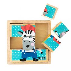 Detský eshop: Skladacie edukačné drevené kocky v krabičke Akuku ZOO 9 ks