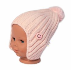 Detská zimná čiapka s brmbolcom Smile, Baby Nellys - púdrovo ružová, veľ. 48-54 cm
